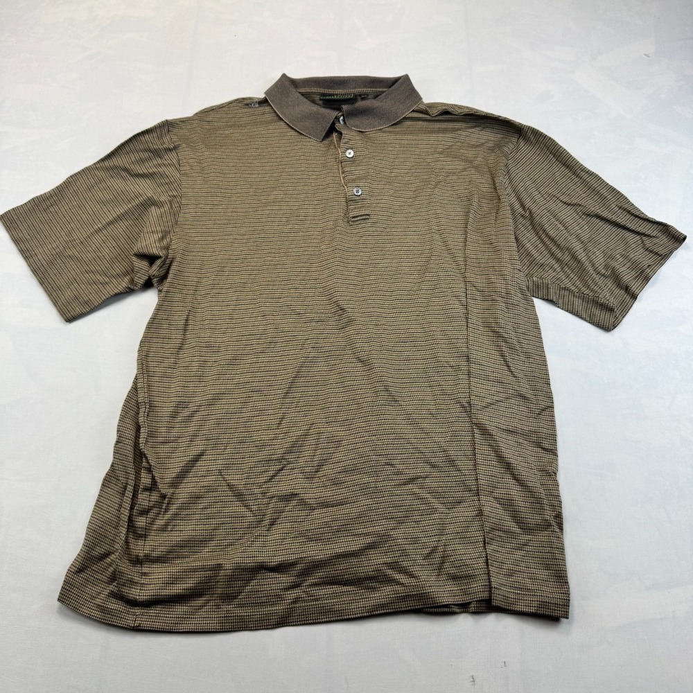 Bobby Jones Collection Polo Shirt Mens XL Brown Houndstooth Short Sleeve Popover
